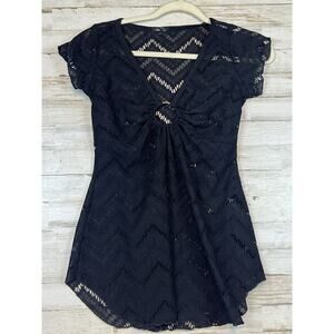 Rue 21 Women's Black Lace Top Blouse Short Sleeve Size Small (See Measurements)